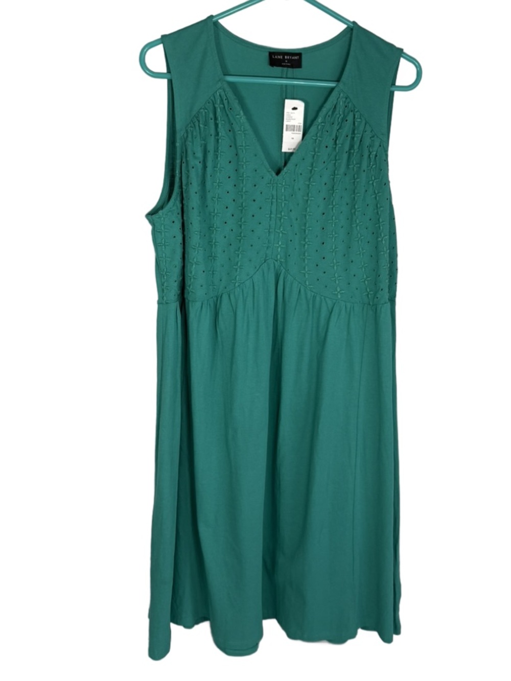 Lane Bryant Teal Eyelet V-Neck Sleeveless Midi Dress Size 16 NWT